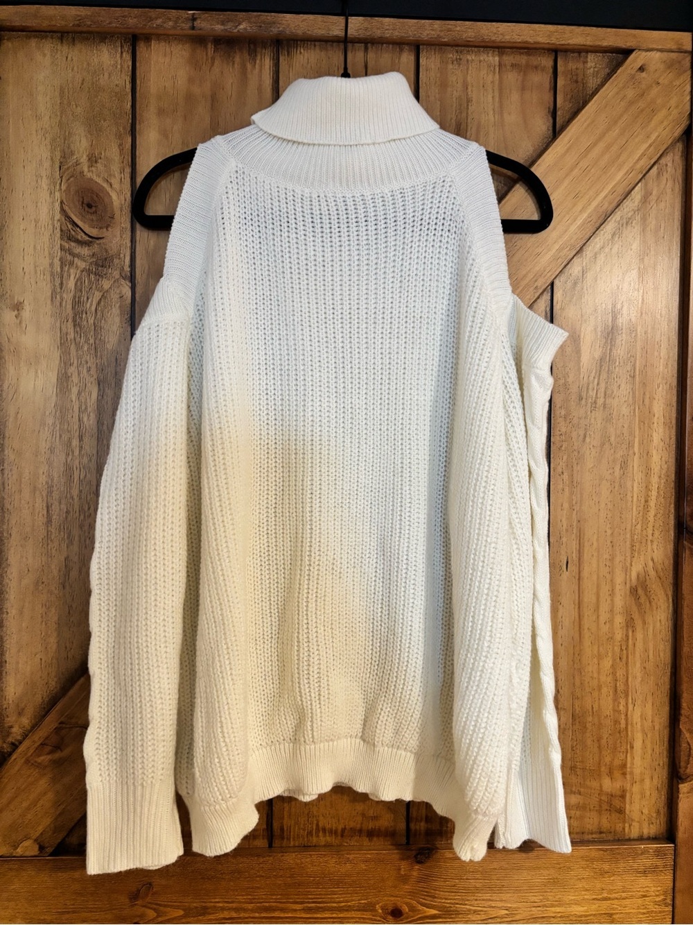 SHEIN Sweater Cold Shoulder Chunky Knit Ivory 1x - Picture 3 of 4